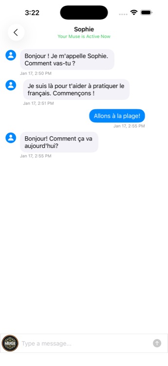 Chat conversation with AI Muse in French