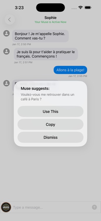 Muse suggests a French translation in chat
