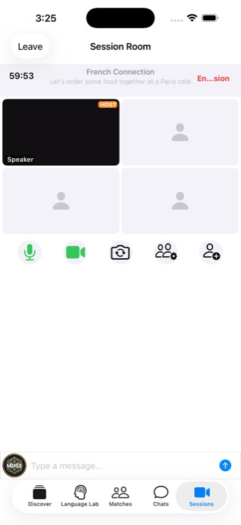 Live video session room with multiple participants